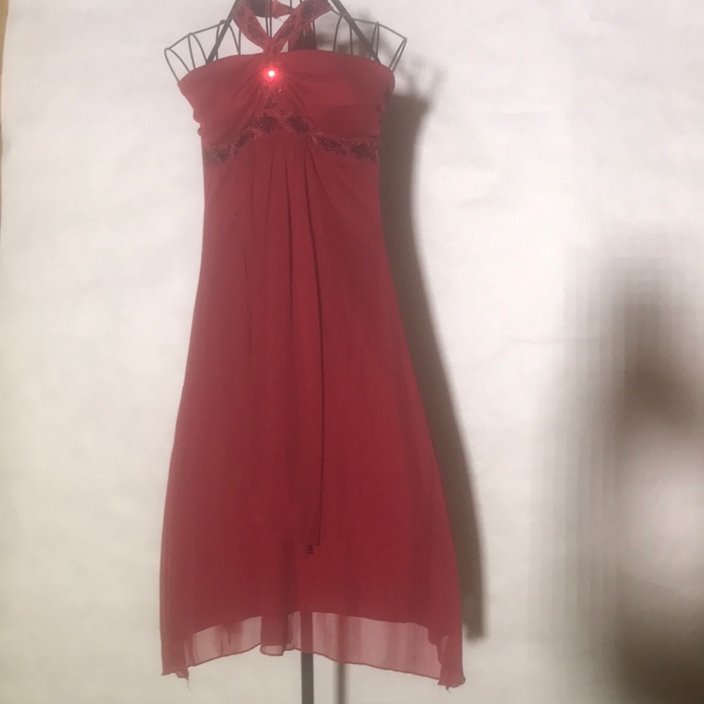 Red Medium Halter Dress with Red sequence.